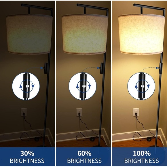 Modern Floor Lamp with Adjustable Brightness & Rotating Shade, Black Finish - Picture 3 of 5